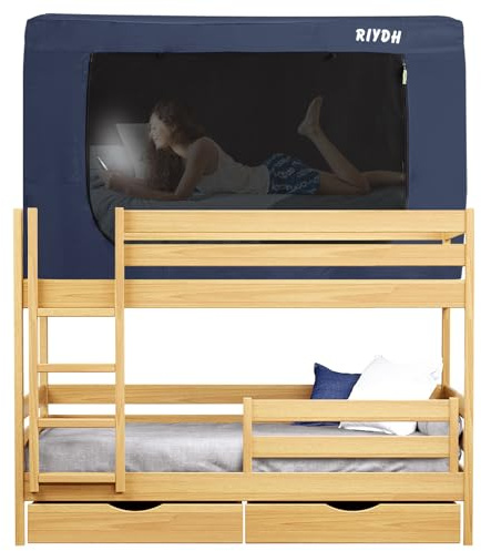 RIYDH Bettzelt Etagenbett Doppelbett Baldachin Zelte – Tragbares Traumzelt für Kinder und Erwachsene, Innenschlafzelte, 70% Verdunkelung mit 3 Türen, atmungsaktiv, private Raumzelte, 02XS-BULE, Blau