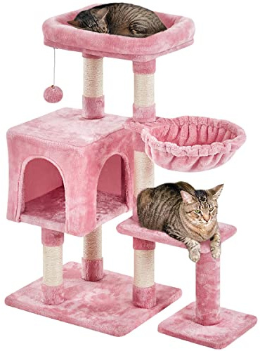 Yaheetech Arbre à Chat Hauteur 96cm Arbre à Grimper Griffoir avec Plate-Forme Centre d'activités et Boule en Peluche Rose