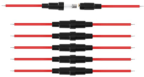 PNGKNYOCN 5x20 mm Fuse Holder Inline Screw Type with 22 AWG wire for Fast-Blow Glass Fuse （6-Pack）