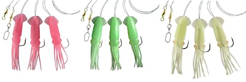 Set 2 BZW 3 Dorschvorfächer von Dega by Jenzi Gummi Octopus 3 Arme Leuchtend Tintenfisch Norwegen fertig montiert Länge 115cm, Schnurstärke 0,80mm, Hakengröße 7/0