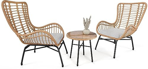 di volio Polyrattan Sitzgruppe für 2 Personen Sorrento - Balkonmöbel Set 3 teilig Zwei Stühle und Tisch – kleines Lounge Balkonset für Terrasse Garten Balkon