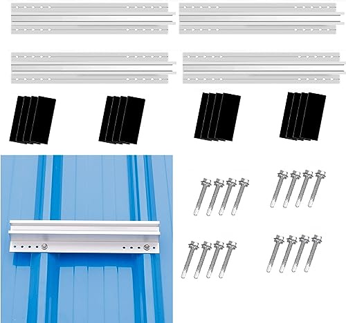 Solarpanel Halterung Kit 40cm, Solarmodul Alu Befestigungssystem Trapezblech Photovoltaik 4 Stück Befestigungsschiene,PV Trapezblech Befestigung Einfache Führungsschienen
