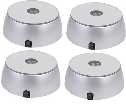 Garneck 4pcs Marble Shelf Rotating Display Stand Marble Table Lamp Crystal Display Base Light Rotating LED Turntable Desk Lamp Showcase