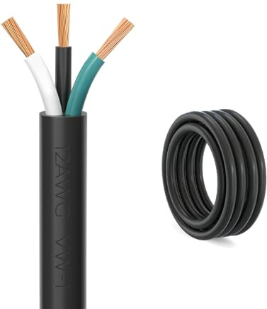 FIRMERST 20 Feet 12 Gauge 3 Conductor Power Cable SJTW 300V Pure Copper Wire