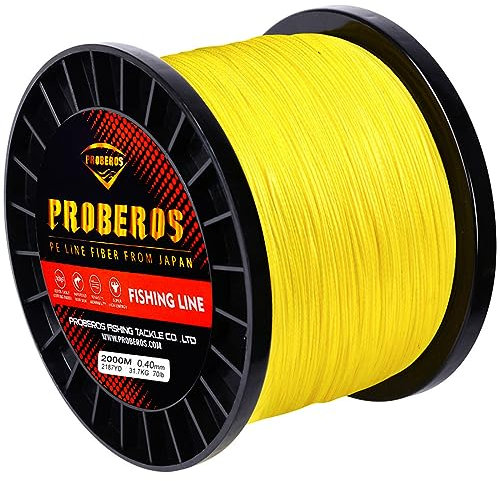 HACLEN 16 Strang PE Geflochtene Angelschnur, 2000M(2187Yards), 40-300LB, Abriebfeste Superschnur, Dünner Durchmesser, Dehnungsfrei,Gelb,90LB/0.5mm