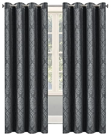 OpulentDreams Embossed Woven Thermal Curtains - Room Darkening Ring-Top Curtains for Bedroom & Living Room - Includes Tie Backs - Pair of Panels (66 x 72 (167 x 183 cm), Grey Charcoal - Eyelet)