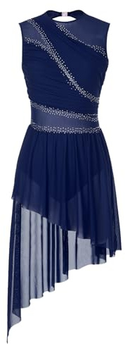 ranrann Femme Robe Danse Classique Asymétrique Robe Latine Costume Danse Contemporaine Justaucorps Gymnastique Dancewear S-XXL A Bleu Marine S