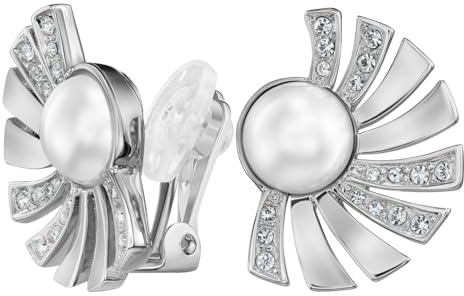 Traveller Ohrclip - Silber - Perle - Weisse - Kristalle - Fächer - Platiniert - 114268