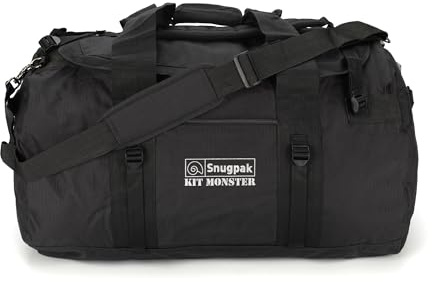 Snugpak Kitmonster 120 WTGE - Heavy-Duty 600D Nylon Overnight Bag with 6 Compression Straps, Zipped Compartments - Adventure Holdall Bag with Compression Straps, Easy Haulage, Durable Zipper - Black