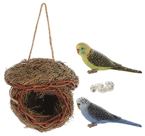 ibasenice 1satz Rattan Vögel Nester Mit Eiern Simulierte Vogelornamente Für Garten Dekoration Handgefertigte Kunstvogel-Nest-hängedekoration Für Und Außenbereich