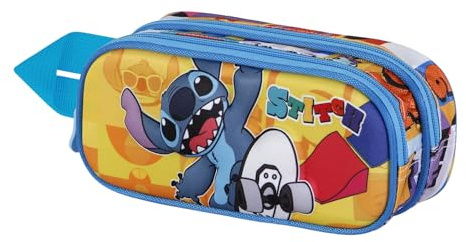 Disney Lilo und Stitch Skater-3D Doppelfedermäppchen, Gelb, 22 x 9,5 cm