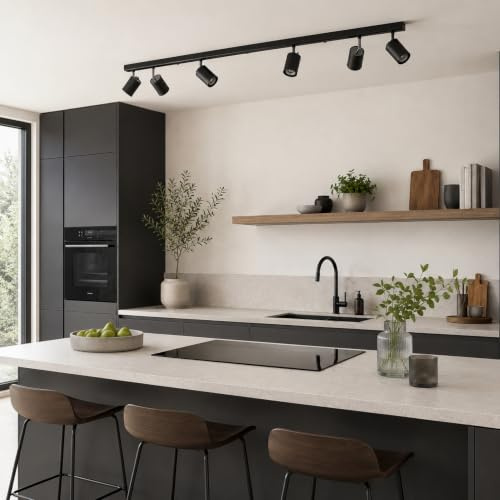 Lightbox Deckenlampe LED 6 flammig | Decken-Strahler mit schwenkbaren Spots | 6 flammiger Deckenstrahler - Spotbalken im schlichten Design mit schwenkbaren Köpfen - Metall Schwarz