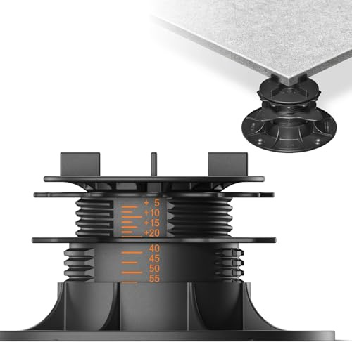 50x LANGFIT® Stelzlager L für Terrassenplatten – Mit Auto-Nivellierung 0-7% – Bis 50% schneller montiert – Mit Maßskala – Stufenlos höhenverstellbar von 43-83mm / Fugenkreuz 3mm – Made in Germany