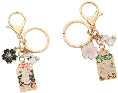 Hoshisea 2 Stück Sakura-Schlüsselanhänger, Glücksbringer Anhänger, Japanischen Stil Maneki Neko Schlüsselring, Für Geldbörsen, Schlüsselanhänger, Geschenke(Gesundheit, Amulett)