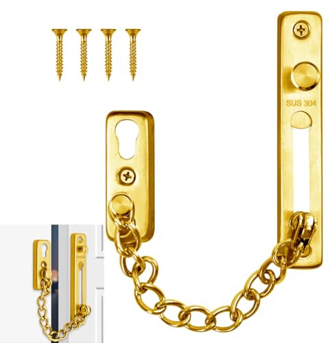 Catena della porta,Catena Per Porta Di Sicurezza,Catena Porta Acciaio Inossidabile 304,Catena porta sicura e affidabile,Porta Catena con Viti,per porte e finestre per interno casa hotel (Oro)