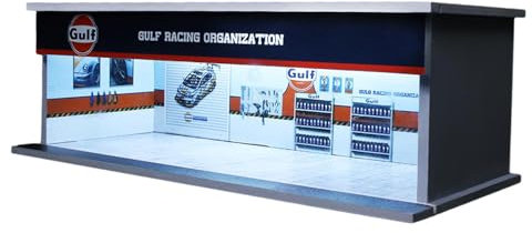 MagiDeal 1/64 Scale Diecast Model Car Display Case with Lights, Vehicle Garage Showcase with Parking Lot for Collectors, gulf oil