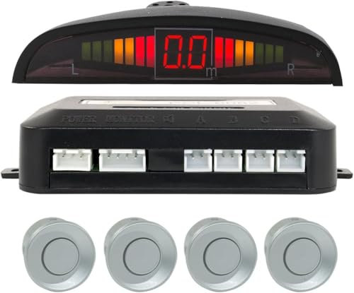 SQUADO - Sensore di Parcheggio Kit Desplay LED Acustico Auto Reverse Backup di Sistema + 4 Sensori (grigio)