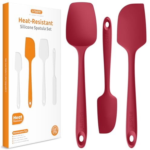 U-Taste silikonspatlar set om 3, 315 ℃ värmebeständig non-stick gummispatel, BPA-fri flexibel degskrapa och kakskrapa för matlagning mixa baka dekorera (röd)