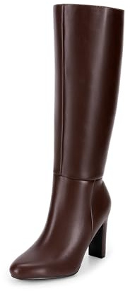 DREAM PAIRS Women's Knee-High Boots, Comfortable Chunky Block Heel Pointed Toe Pull On Side Zipper Suede Slouch Riding Boots,Size 6.5,Brown-Pu,SDKB2415W