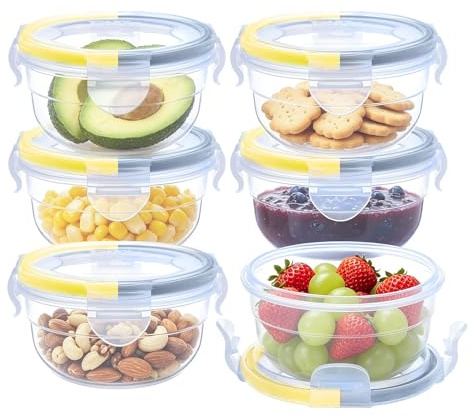 EASYLOCK Plastic Food Containers with Lids Airtight, 300ml, 6 Pack | Reusable, Stackable, Freezer Dishwasher Safe, Small Plastic Bowls for Snake, Leak-proof, Microwave Bowl with Lid