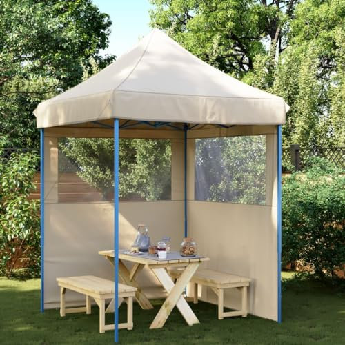 ZEYUAN Partyzelt Faltbar Pop-Up mit 2 Seitenteilen Beige, Festzelt, Pavillion, Bierzelt, Garten Party Zelt, Gartenzelt, Grillpavillon - 4004991