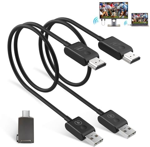 Moman Wireless HDMI Transmitter and Receiver CS6, 1080P HDMI Wireless with USB-C Adapter 5G Extender File Video Projection 50m/164FT 5GHz for Monitor Computer HDTV Projector