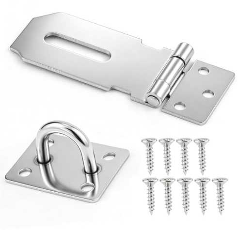 Door Padlock Hasp,Door Lock,Shed Lock,3 inch Stainless Steel Hasp and Staple Shed Lock Latch Heavy Duty Gate Security for Window Cabinet Pet Cage Crate,Silver