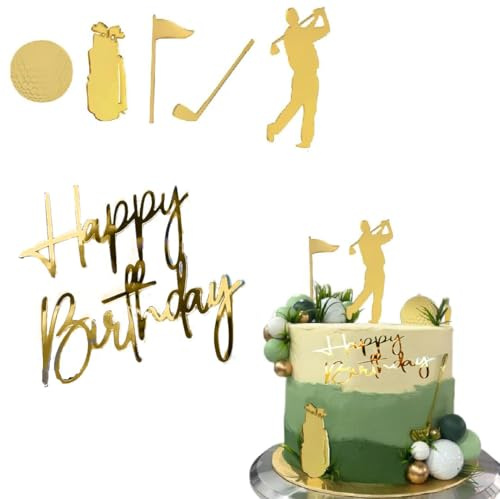 Cake Gold Topper Birthday Decorations for Golfers with Golf Ball, Golf Men's Sport Theme Party Supply 6 Pieces
