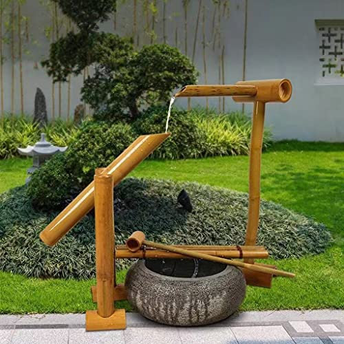 Fontaine à eau japonaise en bambou, 100 % faite à la main, fontaine de jardin zen avec pompe, pompe à bascule, paysage d'eau – Pas de pierres