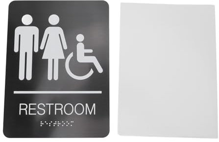 Badezimmer-Schild für Toilette, Selbstklebende Toiletten-Türbeschilderung, Edelstahl, Erhabener Text, Blindenschrift, Behinderten-Badezimmer-Schild, WC-Schild,