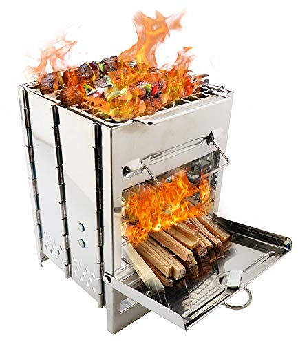 Holzkohlegrill, BBQ-Grill und Herd, Edelstahl-Klappgrill, tragbarer Grill für Grillabende im Garten, auf Terrassen, beim Camping, bei Festivals, Picknicks oder Partys,Klein
