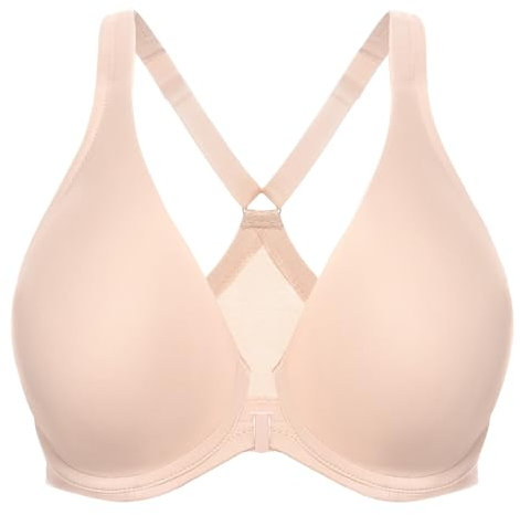 MELENECA Women's Racerback Front Fastening Bras Plunge Unlined Full Coverage Seamless Underwire Bra Beige 38G