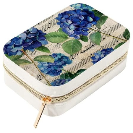 Eslifey Petite boîte à bijoux de voyage à double couche avec motif hortensias et notes de musique pour femmes et filles