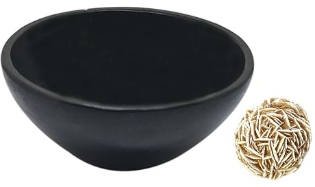 EDZZEL Natural Black Tourmaline Bowl Stone 3 Inche With Small Rose Desert Selenite