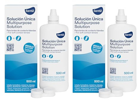 Senti2 Solución Única para lentes de contacto blandas - Liquido lentillas- 500ml (Paquete de 2)