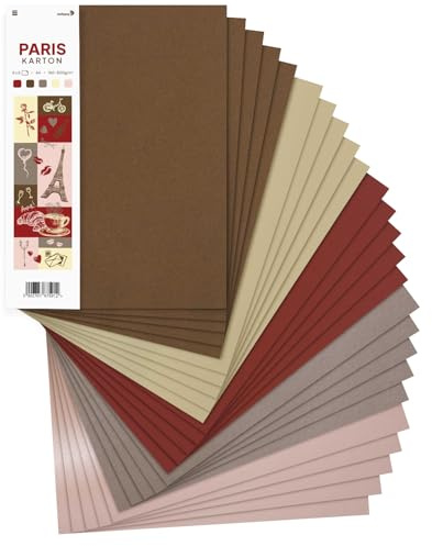 Netuno 25x Kreativ-Karton Braun- Creme- Bordeaux- und Rosatöne DIN A4 21 x 29,7 cm Paris Papier-Mix farbig sortiert Fotokarton buntes Blätter-Set Kartenset Papier-Mix Tonzeichen-Karton Bastelkarton