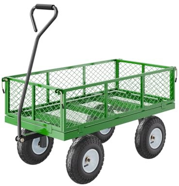 VEVOR Carrello da Giardino in Acciaio 408,23 kg su Ruote, Carrello da Giardino Trainabile per Impieghi Gravosi, Carrello da Giardino in Metallo per Esterni, Pneumatici 254 mm, Maniglia Girevole a 180°