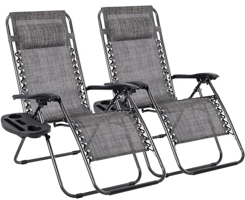 T-LoVendo Pack 2 Tumbonas o Sillas de Exterior Plegables para jardín, Playa, Piscina, terraza. Gravedad Zero 2 Unidades, Acero Ligero, Portavasos y Reposacabezas.