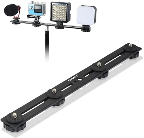 UTEBIT 13 in Support De Flash Double, Rail De Flash En Aluminium Avec Vis 1/4 Et 3/8, Support De Flash Pour Appareil Photo Avec Double Griffe Pour Appareil Photo DSLR, Lumière LED