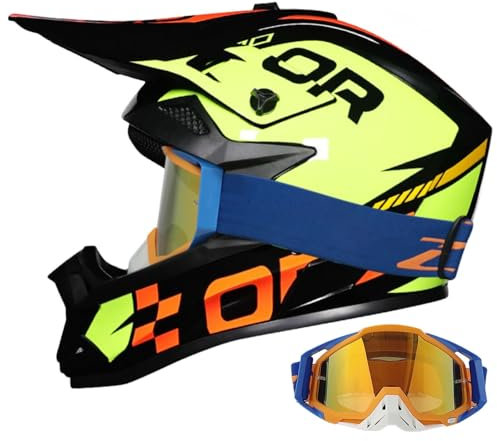 Motocross-Helm Mit Schutzbrille ECE 22.06 Zertifiziert Integralhelm Offroad-Motorräder Herren Damen Downhill Motorradhelm Enduro-Racing-Dirtbike-Helm D,L/(57~58cm)