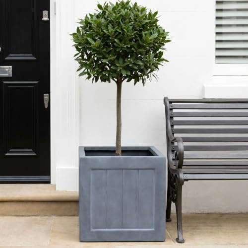 IDEALIST Large Plant Pots 45cm Square Planter, Grey Reinforced Stone, 72L | 1 Pack, L45 W45 H45 cm, Large Size, Faux Lead, for Trees, Frostproof, Drainage Holes, Lightweight