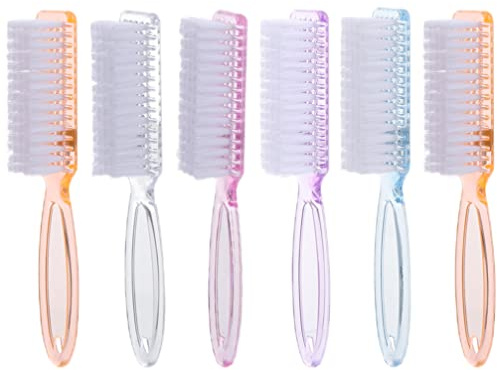 DEARMAMY Nail Scrubber Brush Set Random Color Lightweight Plastic and Nylon Material 6pcs with Long Handle for Removing Excess Dust from Fingernails and Toenails for Manicure and Pedicure in Kitchen