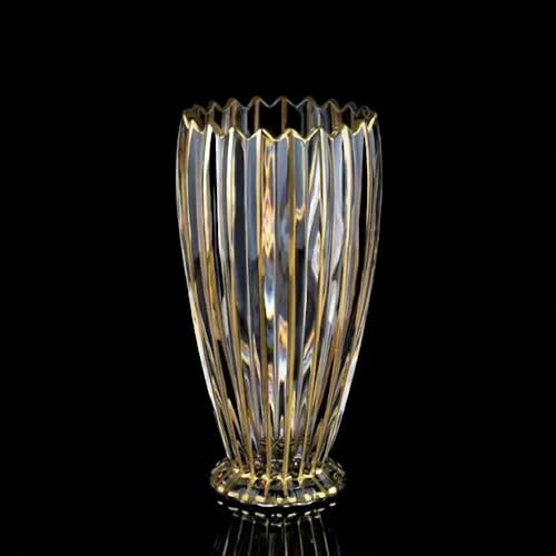 Grand vase moderne en cristal doré peint à la main - 26,9 cm de haut - Grand vase en verre moderne, décoration de bureau à domicile pour salon, table à manger, centres de table, anniversaire et