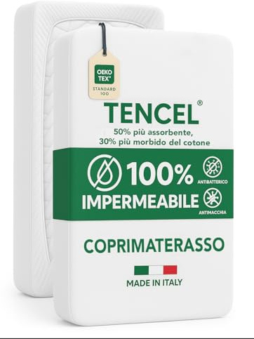 Coprimaterasso Matrimoniale in Tencel® Impermeabile – qualità PREMIUM – Morbido, Traspirante e Silenzioso, Certificato OEKO-TEX, Lavabile a 95°C, Vestibilità a Cappuccio, Protezione Antiacaro