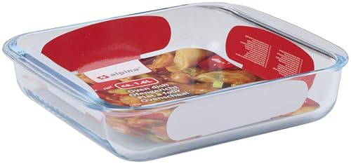 alpina Plat à Four Carré Verre 1,6L - Plat Résistant 24,5x22x5 cm - Compatible Four, Micro-ondes et Lave-vaisselle - Idéal pour Gratins et Lasagnes, blanc