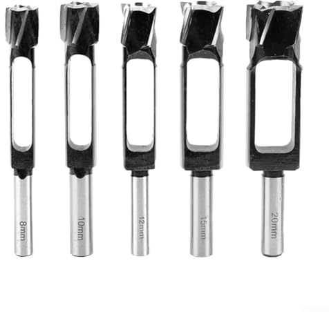 Carbon Steel Dowel Drill Bit Set 8mm 10mm 12mm 15mm 20mm Shank 13mm Wood Tenon Cutter for DIY Woodworking Projects, Core Drill Kit with