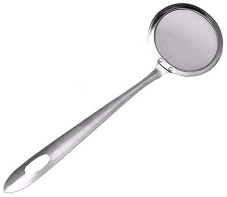 aqxreight Cuchara Espumadora de Grasa de Acero Inoxidable, Cucharón Colador de Malla Fina con Largo de 25cm para Freír en la Cocina, Filtro de Aceite Alimentario