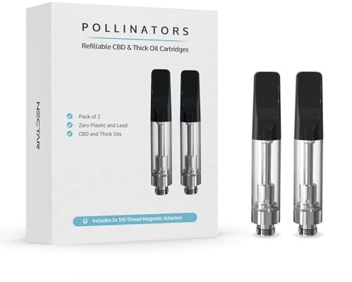 2x Cartouches de vaporisateur 510 pour CBD et e-liquide (1 ml) | Garantie 2 ans | Réservoir d'atomiseur 510 avec résistance et embout buccal en céramique | Entrée d'air de 1,8 mm (lot de 2)