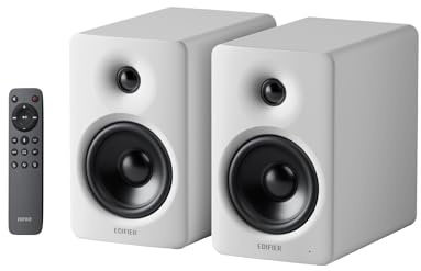 Edifier M90 Högtalare för bokhyllan, 100W RMS skrivbordshögtalare, ljud, LDAC, Bluetooth 6.0 kompakt högtalare, HDMI eARC/optisk/USB-C/AUX-ingång, SUB OUT-drivna fjärrkontroll för TV/PC - Vit