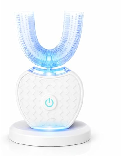 Spazzolino Sonico 360° Con Pulizia Automatica, Spazzolino Elettrico Sonico Wireless a Ultrasuoni for Bambini E Adulti, Testina in Silicone Alimentare (Bianco)